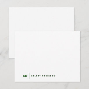 Minimalistisk monogramtypografi Grön Flat Anteckningskort