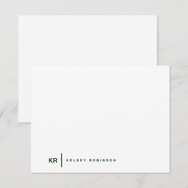 Minimalistisk monogramtypografi Grön Flat Anteckningskort (Fram/baksida)
