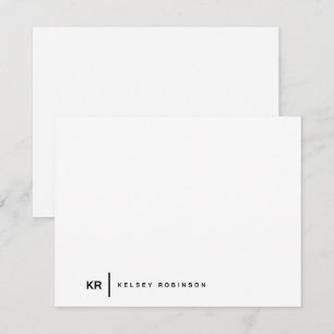 Minimalistisk monogramtypografi svart vit platt anteckningskort