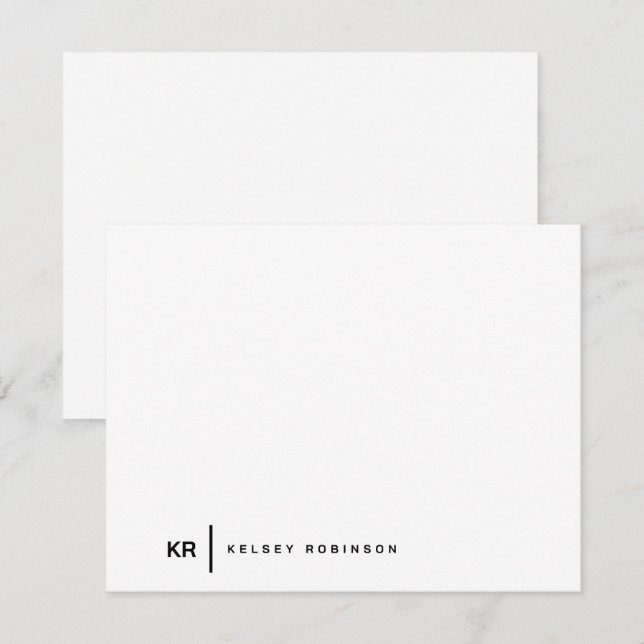 Minimalistisk monogramtypografi svart vit platt anteckningskort (Fram/baksida)