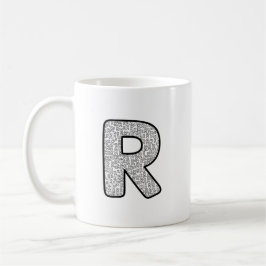 Minimalistisk monokrom bokstav R konst mugg