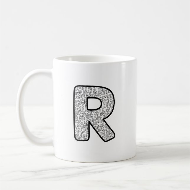 Minimalistisk monokrom bokstav R konst mugg (Vänster)