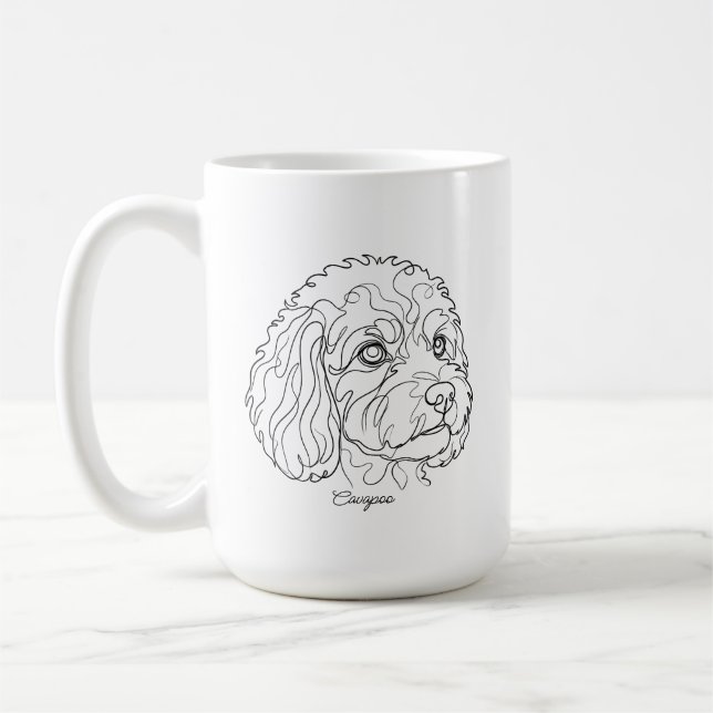 Minimalistisk Monokrom Cavapoo Cavoodle Linje Kons Kaffemugg (Vänster)