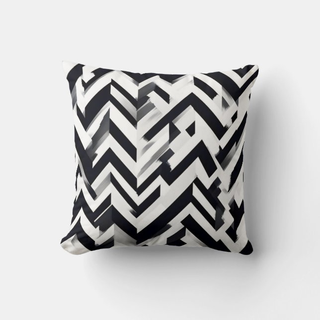 Minimalistisk monokrom Chevron Mönster Dekorativ k Kudde (Framsida)