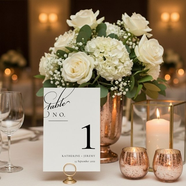 Minimalistisk Monokrom Elegant Bordnummer för Bröl Bordsnummer (Minimalist Monochrome Elegant Wedding Table Number)