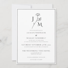 Minimalistisk monokrom Elegant Monogram Bröllop Inbjudningar