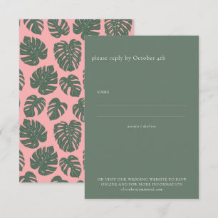 Minimalistisk monstera Botanisk Rosa Grönt Bröllop OSA Kort