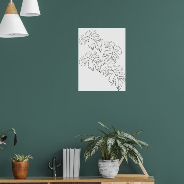 Minimalistisk Monstera Hand plockade Gesture Black Poster (Vardagsrum 1)
