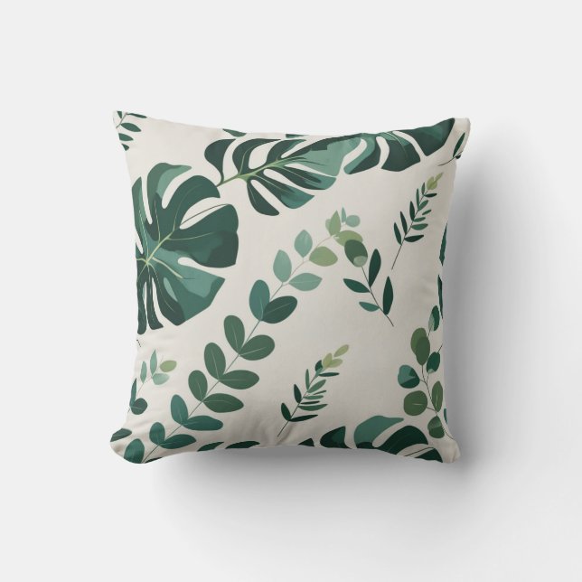 Minimalistisk Monstera och Grey Mönster - modern Kudde (Framsida)