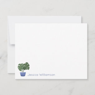 Minimalistisk monstera Plant Blue Personlig Namn Anteckningskort