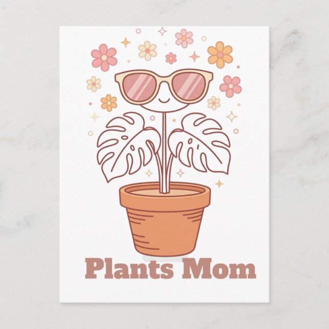 Minimalistisk Monstera Växt Mamma Retro Linje Kons Vykort (Framsida)