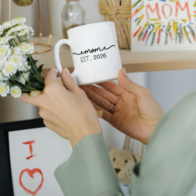 Minimalistisk mor etablerad handskriven namn år kaffemugg (mom established coffee mugs mommy since year date mother to be script new parent gift ideas for her)