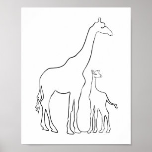 Minimalistisk Mor och Baby Giraffe Nursery Wall Poster