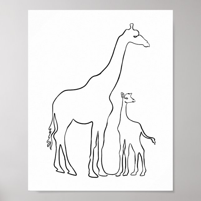 Minimalistisk Mor och Baby Giraffe Nursery Wall Poster (Framsidan)