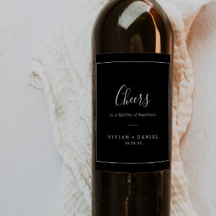 Minimalistisk Mörk Black Cheers Bröllop Vin-etik Vinflaska Etikett