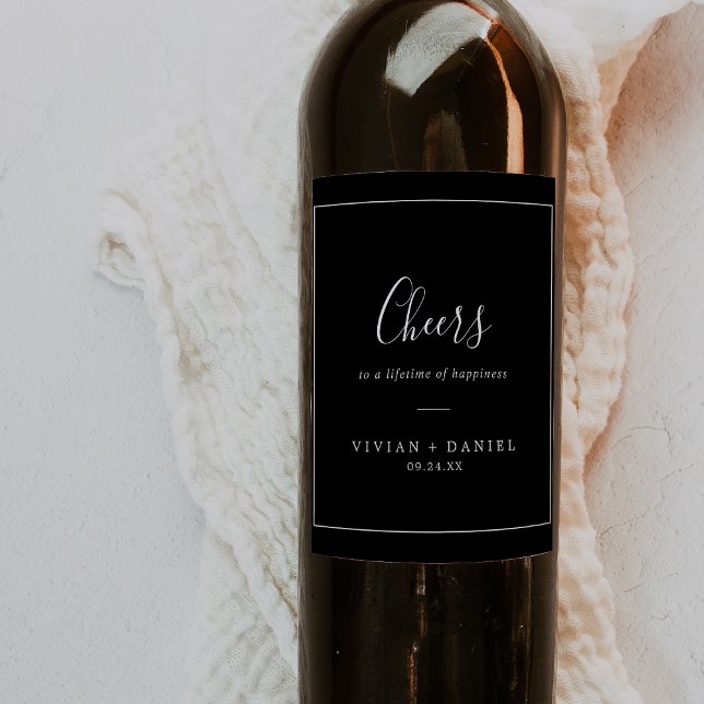Minimalistisk | Mörk Black Cheers Bröllop Vin-etik Vinflaska Etikett (Skapare uppladdad)