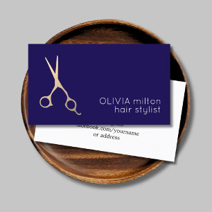 Minimalistisk Mörk blått Faux Guld-sax HairStylist Visitkort
