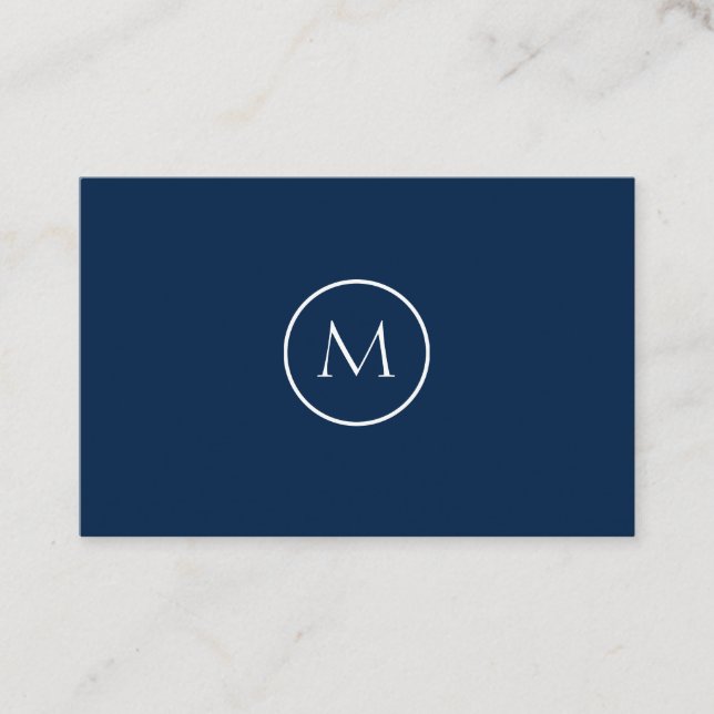 Minimalistisk Mörk blått monogrammad Elegant Visitkort (Framsida)