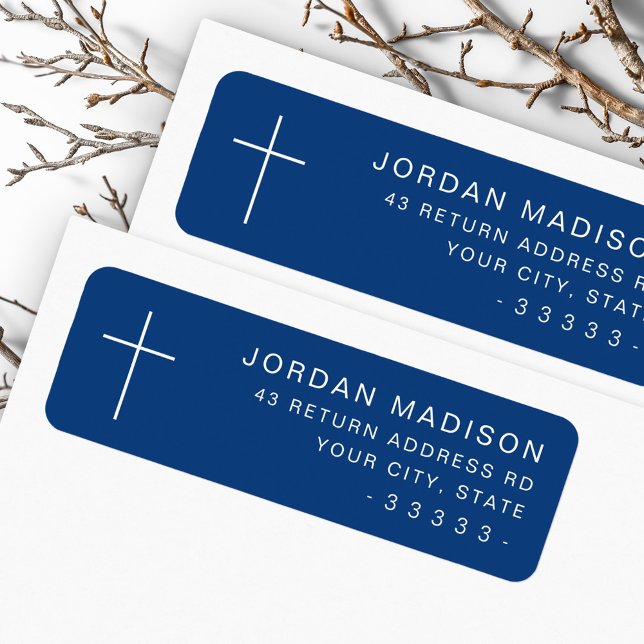 Minimalistisk mörk blått returadress i kor returadress etikett (Minimalist cross dark blue return address label)