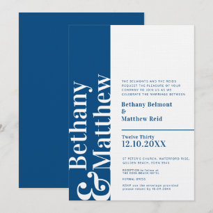 Minimalistisk mörk blått vit grafik bröllop inbjudningar