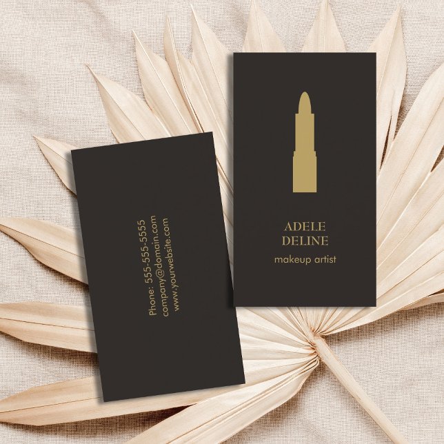 Minimalistisk Mörk Grått Guld Lipstick Makeup Arti Visitkort (Skapare uppladdad)