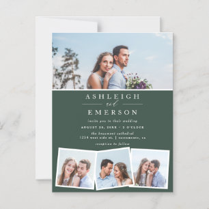 Minimalistisk Mörk grönt fotosamling i Bröllop Magnetisk Inbjudningskort
