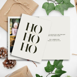 Minimalistisk Mörk grönt "HO HO HO"-fotojul Helgkort