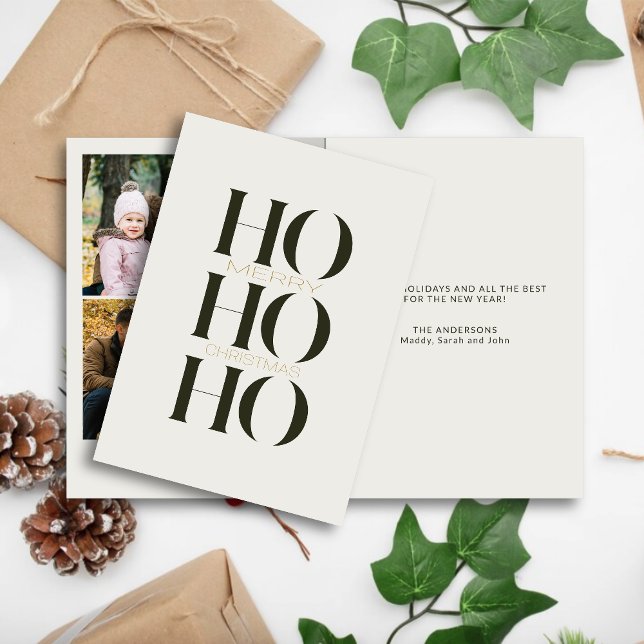 Minimalistisk Mörk grönt "HO HO HO"-fotojul Helgkort (Skapare uppladdad)