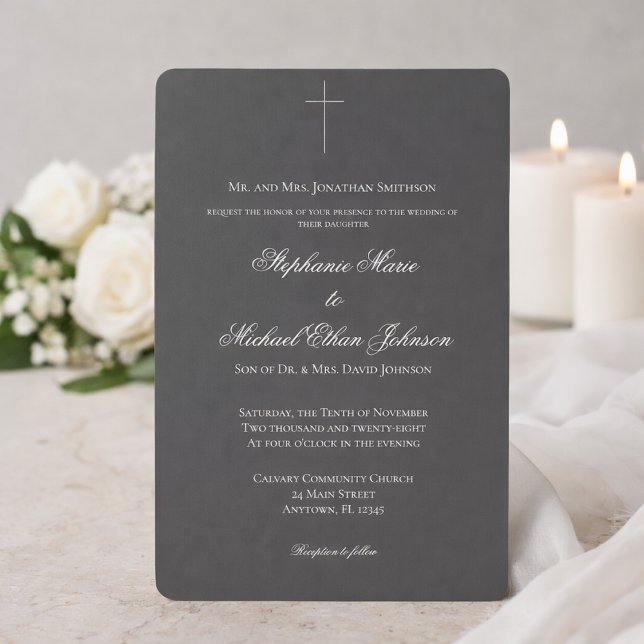 Minimalistisk Mörk Kors Formell Kyrkbröllop Inbjudningar (Skapare uppladdad)