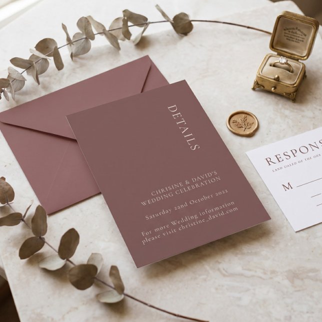Minimalistisk Mörk Ros Bröllopsdetaljer Bifogad Inbjudningar (Skapare uppladdad)