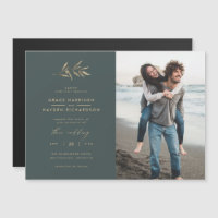Minimalistisk Mörk Teal & Sepia Gren Bröllop Photo