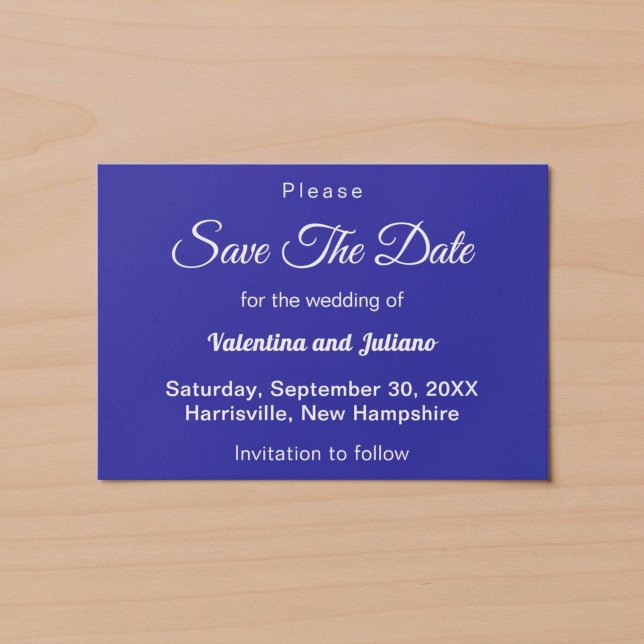 Minimalistisk Mörkblå Bröllops-Spara Datum Spara Datumet (Typography style minimalist dark blue wedding save the date)