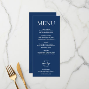 Minimalistisk mörkblå elegant logotyp för affärsev meny