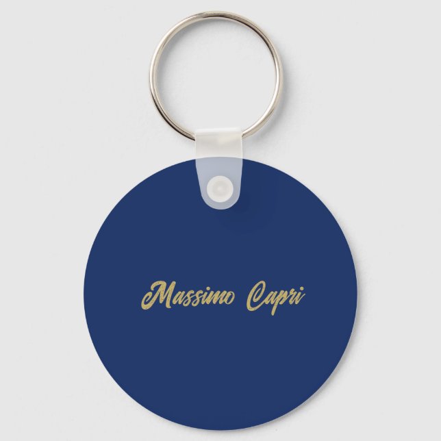 Minimalistisk Mörkblå Guld Färg Eget Namn Fet Text Nyckelring (Framsida)
