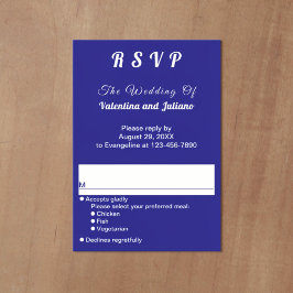 Minimalistisk mörkblå porträttbröllop RSVP OSA Kort