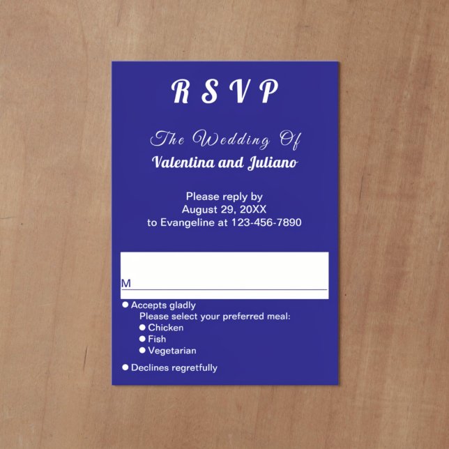 Minimalistisk mörkblå porträttbröllop RSVP OSA Kort (Typography style dark blue portrait wedding RSVP card)