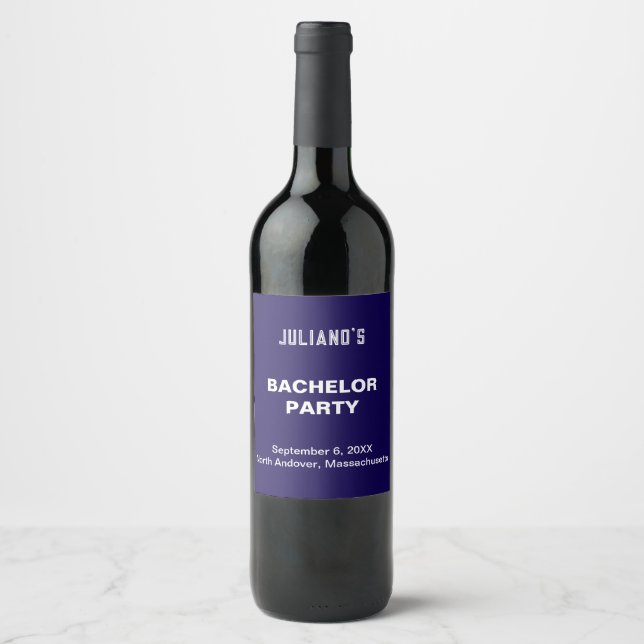 Minimalistisk mörkblå Sängkantsfest-vinsetikett Vinflaska Etikett (Framsida)