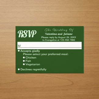 Minimalistisk mörkgrön bröllops-RSVP OSA Kort
