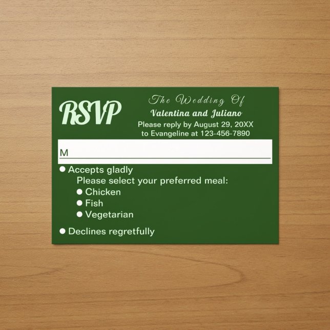Minimalistisk mörkgrön bröllops-RSVP OSA Kort (Typography style minimalist dark green wedding RSVP card)