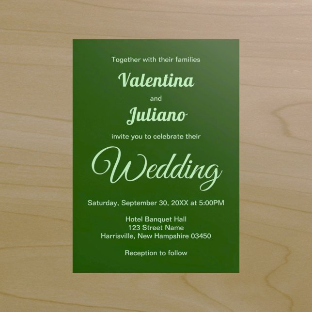Minimalistisk mörkgrön bröllopsinbjudan inbjudningar (Typography style minimalist dark green wedding invitation)