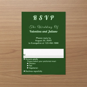 Minimalistisk mörkgrön porträttbröllops-RSVP OSA Kort