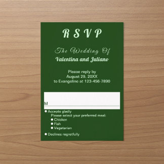 Minimalistisk mörkgrön porträttbröllops-RSVP OSA Kort