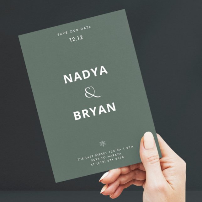 Minimalistisk mörkgrön QR-kod Vinterbröllopsinbjud Inbjudningar (Skapare uppladdad)