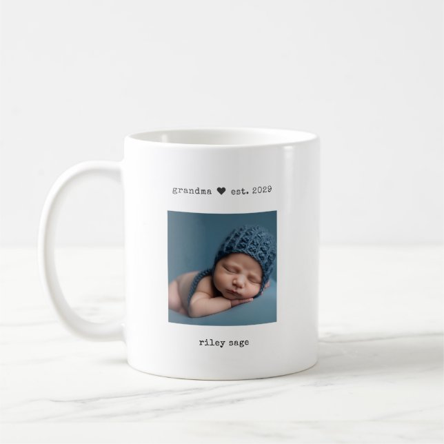 Minimalistisk Mormor Est. Personlig Foto Kaffe  Kaffemugg (Vänster)