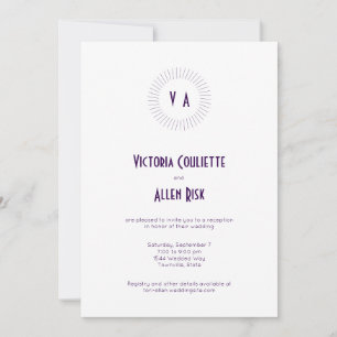 Minimalistisk mottagning av lila Monogram Circle Inbjudningar