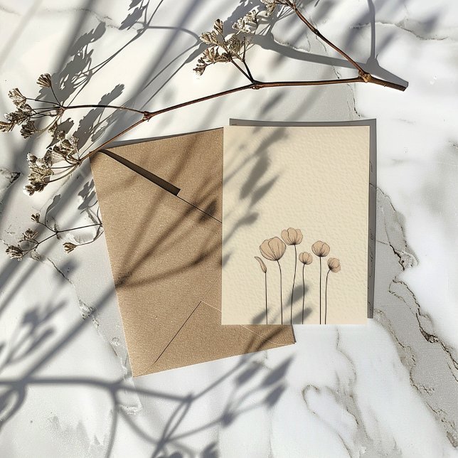 Minimalistisk MUT-toner ger OSA QR-kod Tilläggskort (Back of a wedding RSVP card with modern and simple wild flowers and plain background)