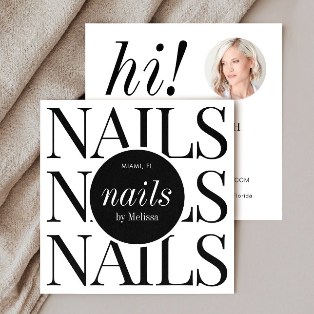 Minimalistisk Nail Artist Salon Manicuant Modern P Fyrkantigt Visitkort (Stylish nails business cards with photo - perfect for nails spa, sail techs or nails boutique)
