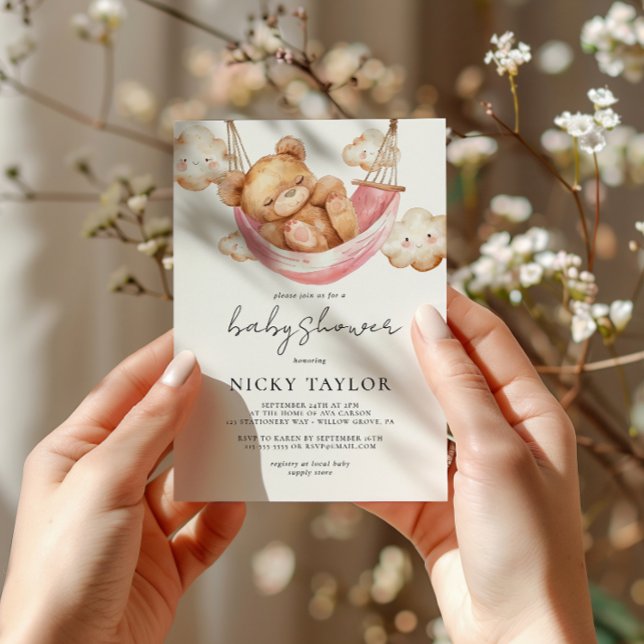 Minimalistisk Nalle - Viloläge för babyskor i moln Inbjudningar (Skapare uppladdad)