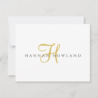Minimalistisk namnmonogram i guldskrift anteckningskort