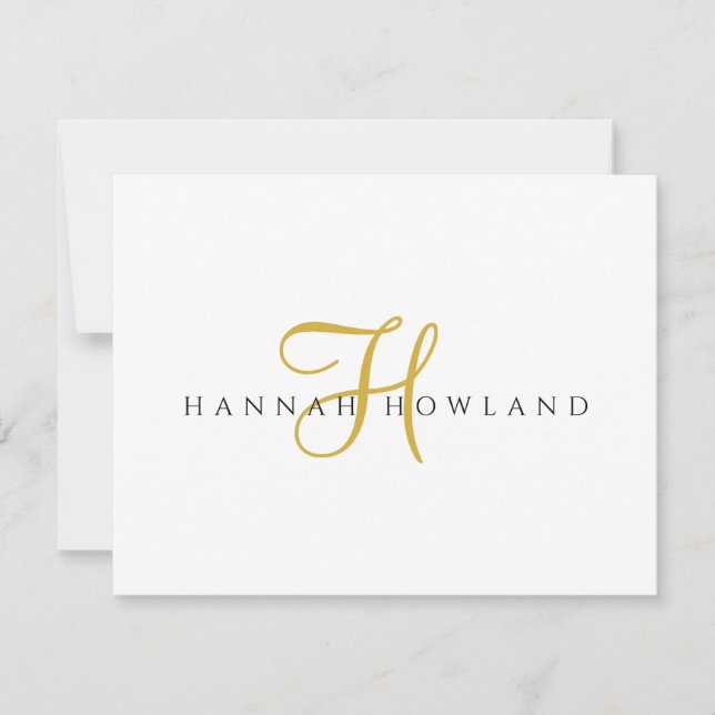 Minimalistisk namnmonogram i guldskrift anteckningskort (Framsida)
